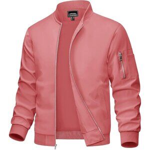 Men's #01 Grey Pink Bomber Jacket Coats Casual Zip Pocket Outwear 5 Pockets